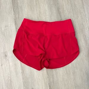 Lululemon red speed up shorts 2.5 inch